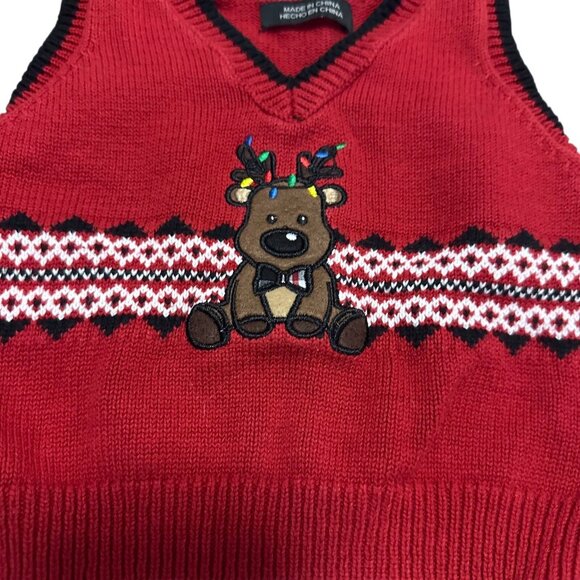 Boys Reindeer Sweater Vest 3–6M Red Cotton Knit Holiday Christmas Winter Nautica - Picture 3 of 9